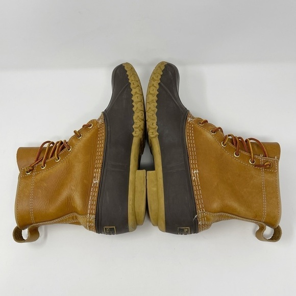 Vintage LL Bean Brown Leather Lace Up Unlined Hunting Ankle Duck Boots - Picture 7 of 11